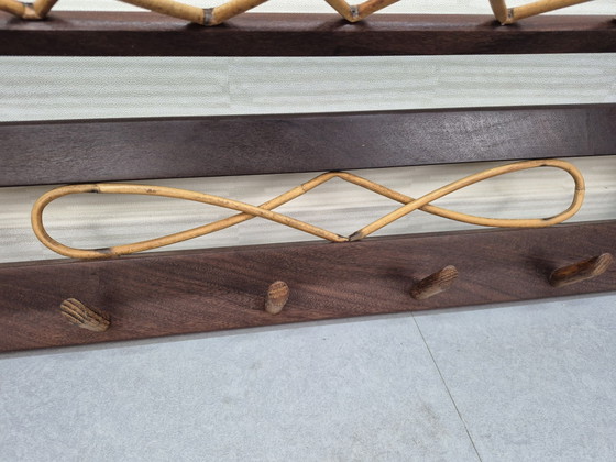Vintage Electrimeufa? Teak/rattan Coat rack 50s, 60s., Wood, Brown (photo 4 of 10)