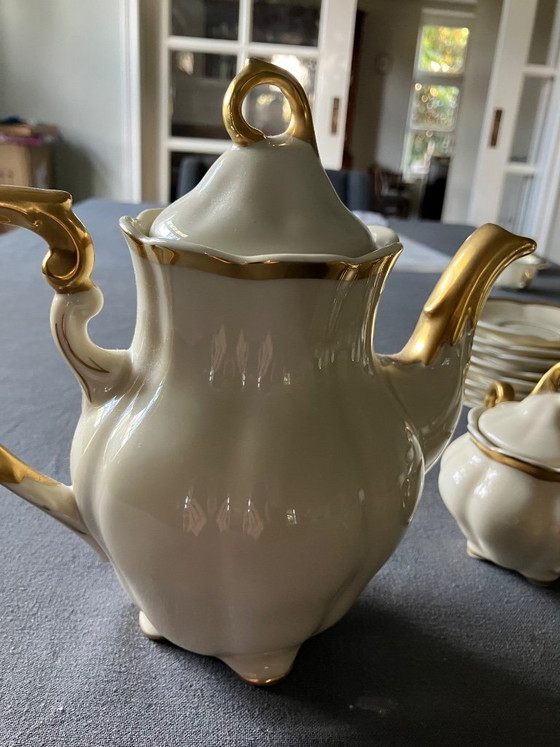 Vintage 10-piece mocha tableware set – Ćmielów, Gold, Porcelain (photo 3 of 7)