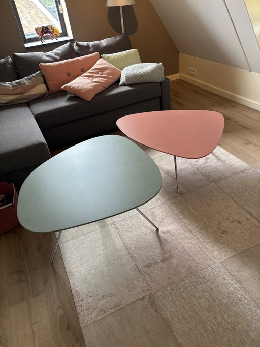 Set of 2 leolux liliom coffee tables for sale. Also for sale separately