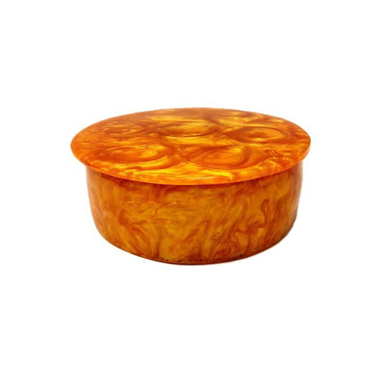 Image 1 of Vintage Catalin bakelieten sieradendoos – Swirled Amber Treasure, Art Deco-bedel uit de jaren 30