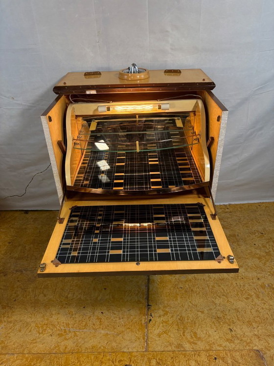 Image 1 of Mid Century Retro Teak & Lamination Cocktail Bar Cabinet (Circa 1950–1960)  A stunning and playful example of mid century design