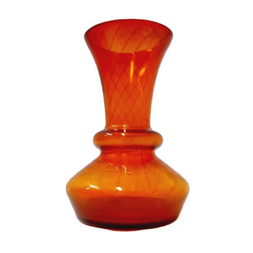 Vaso vintage, vetro artistico color arancio mandarino e schizzi, vetro satinato smerigliato