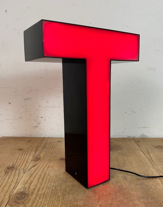 Image 1 of Vintage Red Illuminated Letter T , 1970s