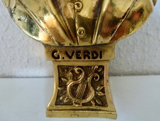 Image 1 of Büste, G. Verdi – 16 cm – Bronze, vergoldet – 1991, A. Lucchesi.