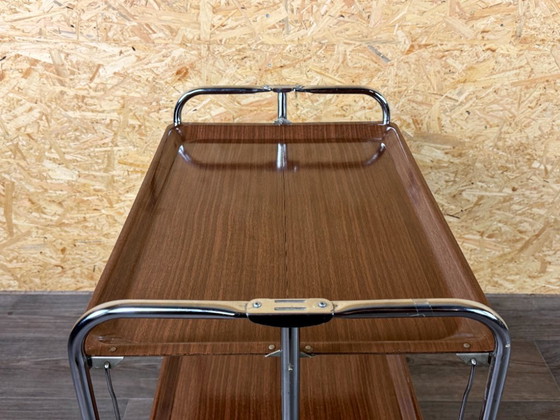 Image 1 of 1960s/70s Serving Trolley/Dinette Side Table, Space Age Design, Chrome/Brown