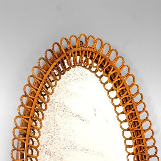 Image 1 of 1x Mid Century Modern Bamboo Wall Mirror, Attributed to Franco Albini, Italy 1960s