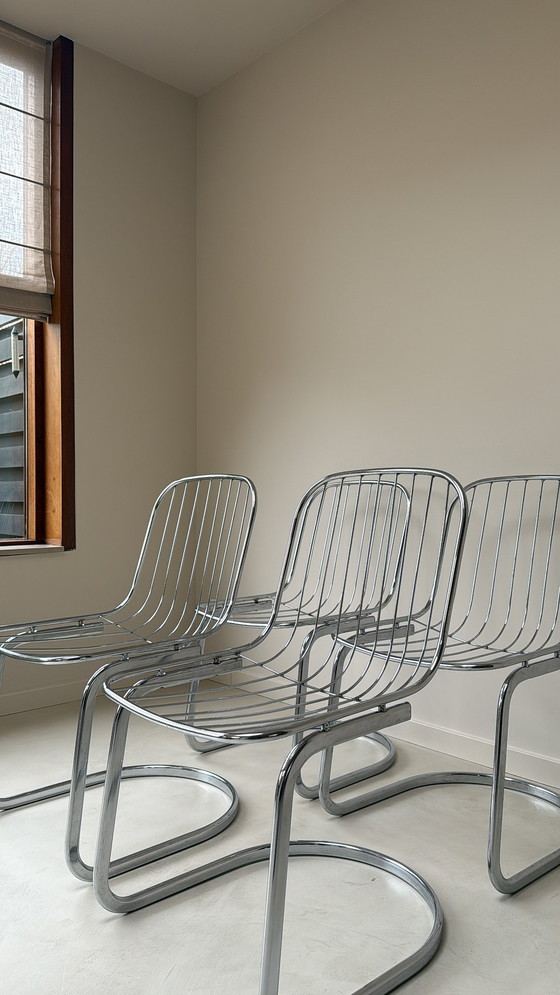 Image 1 of Vier Gastone Rinaldi stoelen verchroomd staal