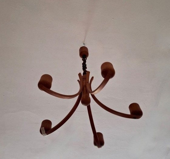 Image 1 of Variable Height Teak Chandelier with Five-Arms by Domus, Denmark 1970s