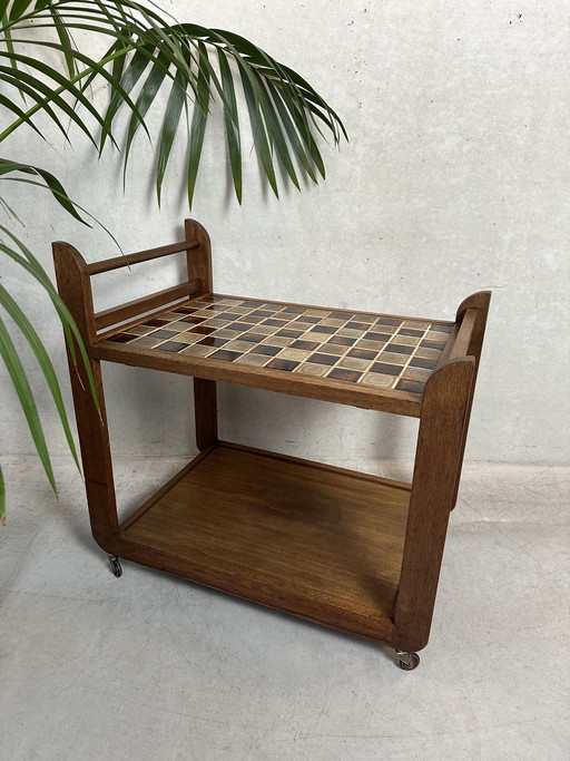 Carrello di servizio Art Déco in rovere e ceramica