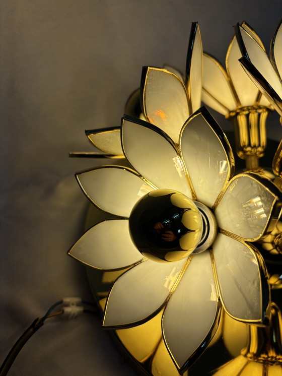 Image 1 of Plafonnier Lotus vintage style Hollywood Regency, en laiton et or