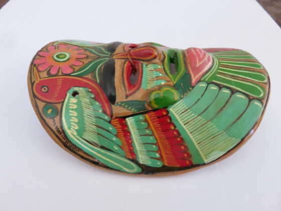 Image 1 of Mexican terracotta mask, handmade, hand-painted, Mexican folk art, 1970s