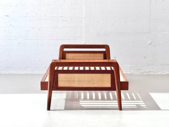 Image 1 of Cama Swiss Form de teca con tejido de ratán, Suiza, década de 1950.