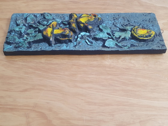 Image 1 of Vintage 3D-wandpaneel met keramisch bloemenpatroon, retro decoratie uit de jaren 70.
