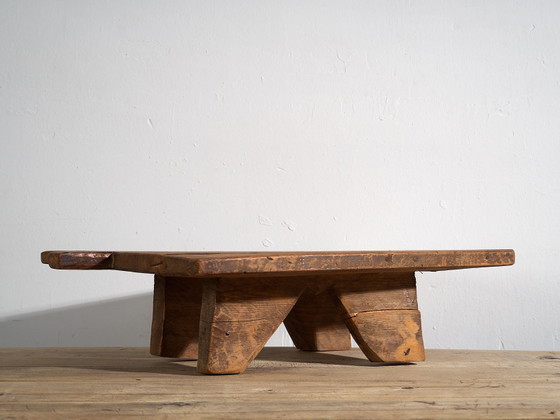 Antique low table in primitive style (c.1920) #14, Side tables, Wood, Brown, Rustic (photo 11 of 21)