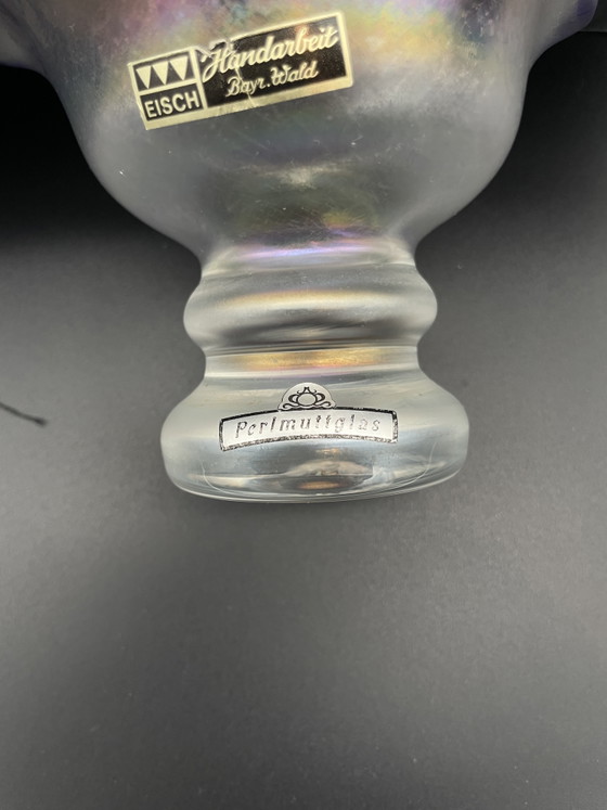 Eisch Perlmuttglas Fußschale Mit Kobaltblauem Rand – Glashütte Valentin Eisch, Schalen (photo 5 of 6)