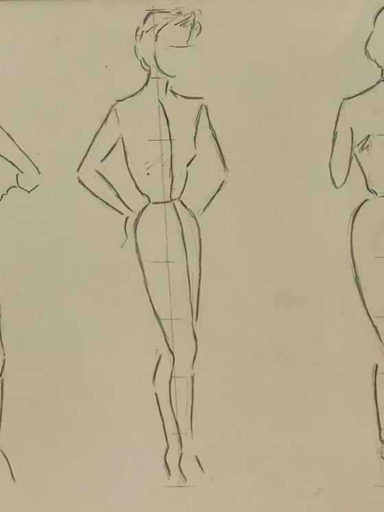 Image 1 of Vintage, Signed, Framed, Pencil Sketches by Berthe Duquaine, 1951
