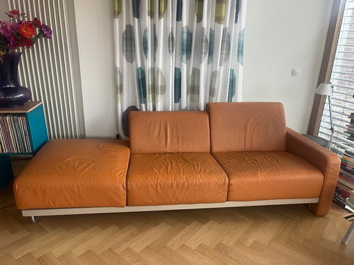 Sofá modular Reflex Artifort de 3 plazas de piel color coñac diseño Toine van den Heuvel