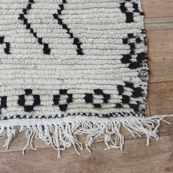 Image 1 of Natural Wool Berber Rug – Black Geometric Patterns Handwoven (175 × 125 cm)