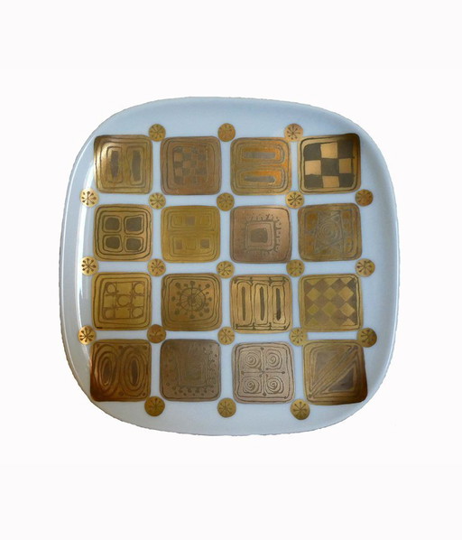 Rare offering bowl / plate, Rosenthal, Björn Wiinblad, porcelain, gold