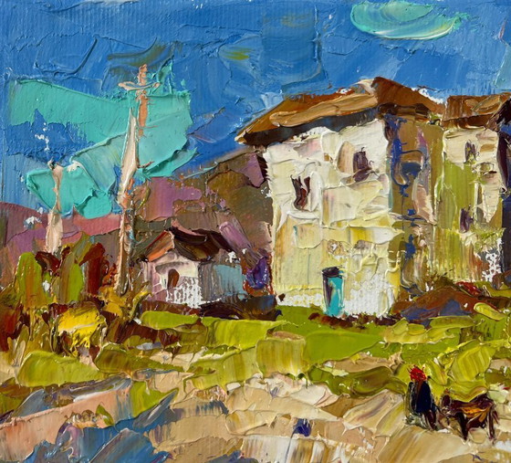 Image 1 of Original Oil Painting Day House Landscape Eastern motif