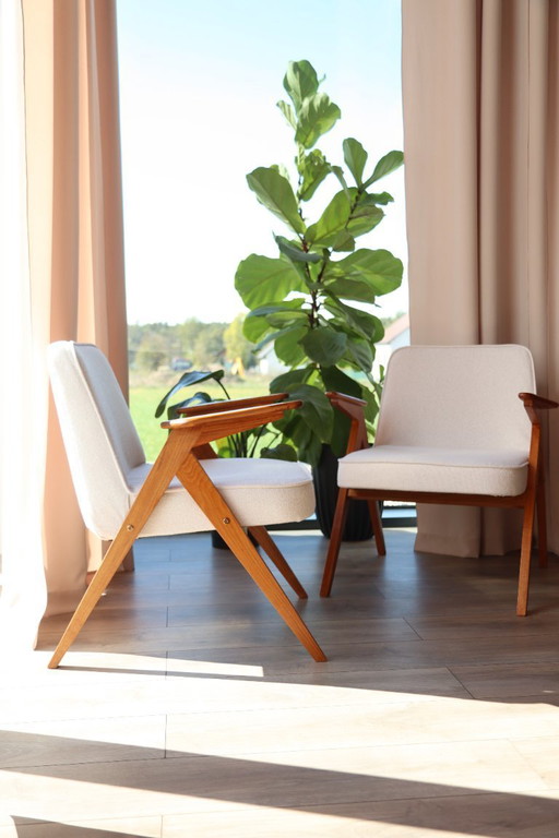Mid Century Sessel Vintage Lounge Sessel in weißem Boucle Satz von 2 Stühlen