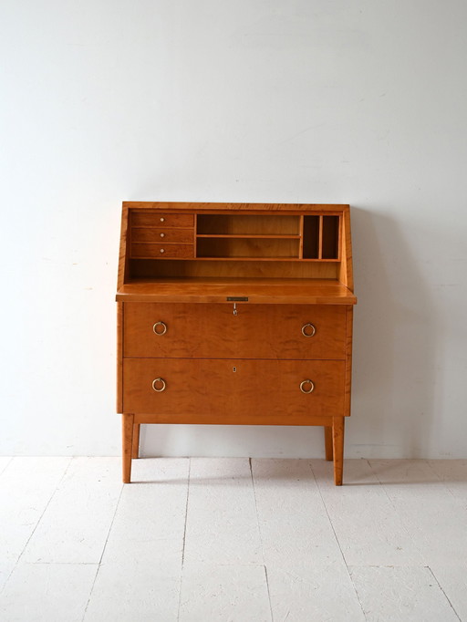 Secrétaire vintage en chêne et loupe de chêne scandinave