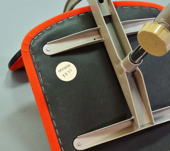 Image 1 of Ahrend De Cirkel Industrial Design Desk Chair with Orange Fabric Upholstery on a Grey Steel Frame. The Netherlands, 1950s.