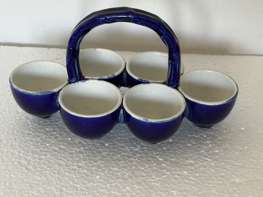 Service Coquetier Bleu Cobalt et Blanc Earthenware About 1900 Atelier Georges Dreyfus