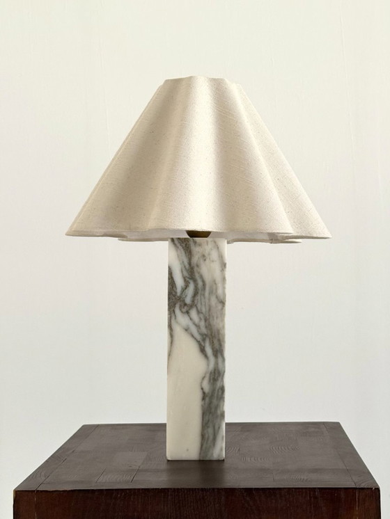 Image 1 of Vintage marble table lamp with linen shade