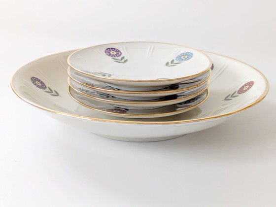 Image 1 of Set 4 Onderzetters + 1 Koekjesbord 1960 Bloemen Decor | Winterling Röslau Bavaria Porselein