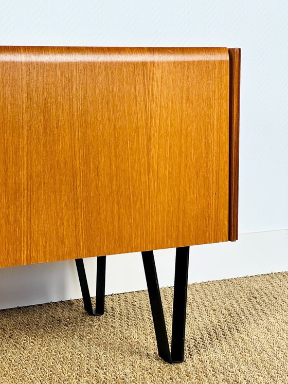 Image 1 of Low Scandinavian teak sideboard with metal compass legs, 1960
