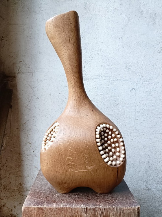 Image 1 of Large Vase/Bottle in Carved Solid Oak