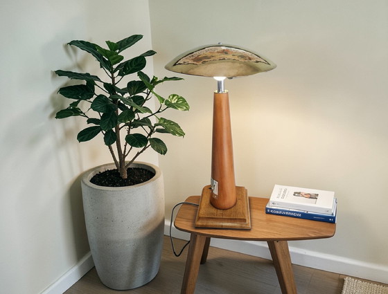 Image 1 of Lampada da tavolo vintage in legno e metallo – Design modernista, anni '50