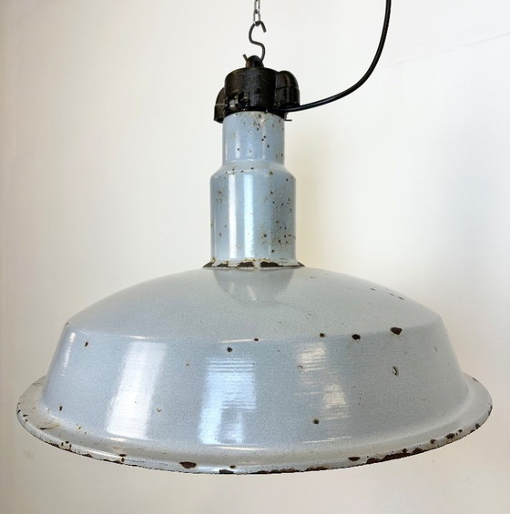 Image 1 of Large Industrial Midcentury Grey Enamel Factory Lamp, 1950s
