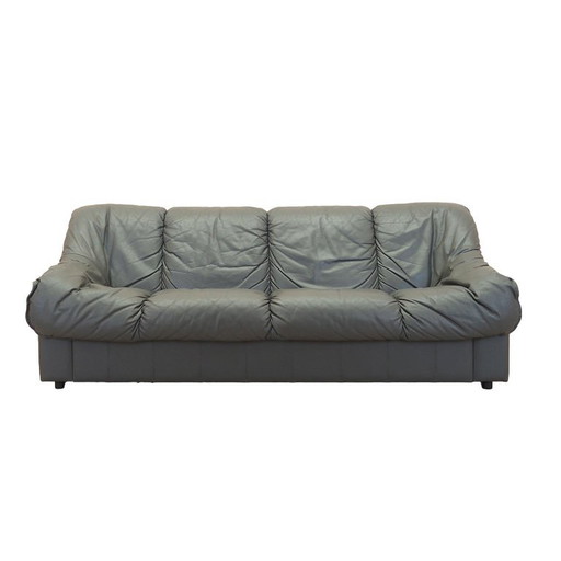 Sofá italiano de tres plazas en piel natural gris, década de 1970, diseño moderno italiano. – 3 5 zitsbanken, Leather