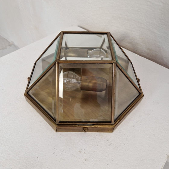 Image 1 of Applique ou plafonnier en bronze/cuivre avec verre taillé