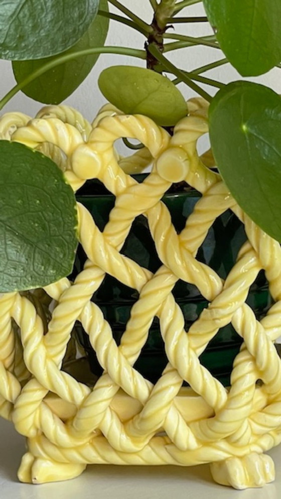Image 1 of Vintage Woven Earthenware Plant Pot