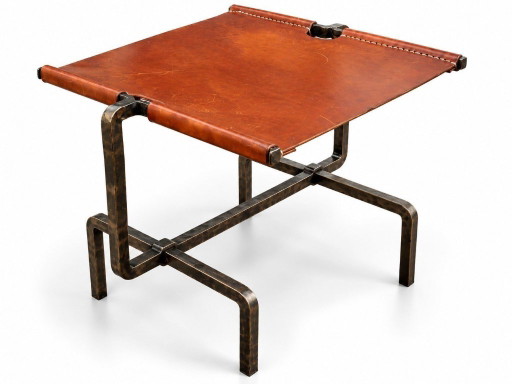 Italian Brutalist Wrought Iron & Leather Stool, 1960s