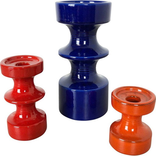 Lot de 3 bougeoirs en poterie vintage par Cari Zalloni pour Steuler Allemagne 1970