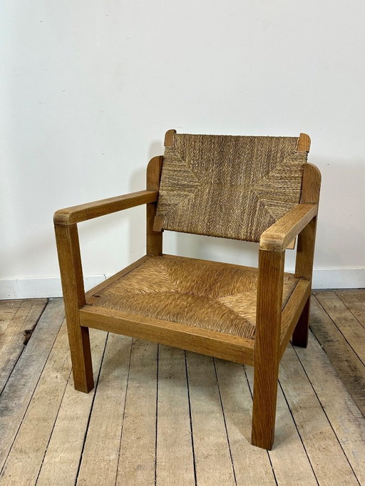 Brutalist oak armchair, 1950s