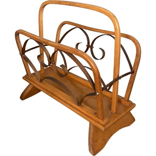 Vintage wooden and brass magazine rack,1930