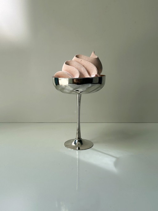 6x Italienische Champagner Schalen versilbert swirl vergoldet 80er Dessertschalen Eisbecher Metall Dekor Pokal Gelato Fußschale 