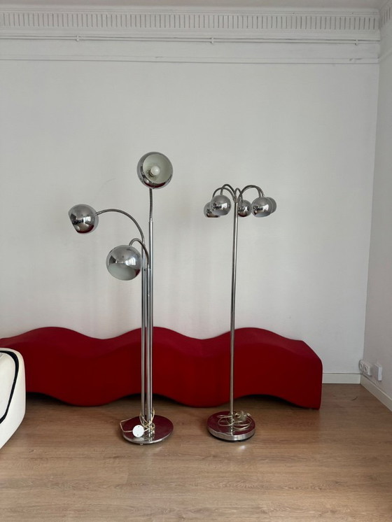 Image 1 of Lampada da terra vintage cromata anni '70 con cinque paralumi sferici regolabili