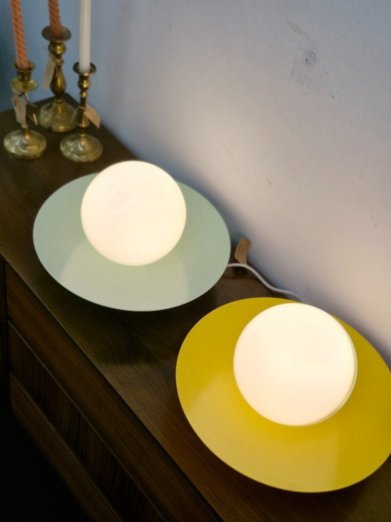 Space Age 'UFO' Ceiling Lights Set Yellow & Mint Green – Metal (photo 9 of 10)