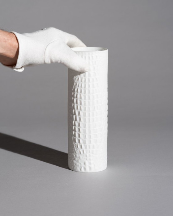 Image 1 of AK Kaiser Biscuit Porcelain Reptile Crocodile Vase Trio Manfred Frey Germany 70s