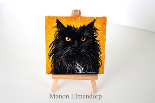 incl. Donkey: Unique Hand-painted Painting Black Cat