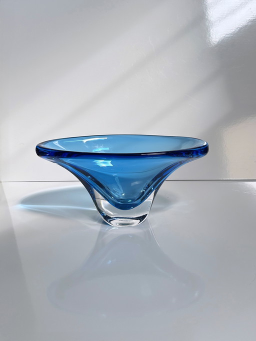 Large crystal glass fruit bowl Focke & Meltzer Amsterdam Bowl Blue Netherlands Seguso