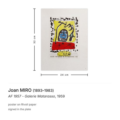 Joan MIRO AF 1957 - Galerie Matarasso poster 1959