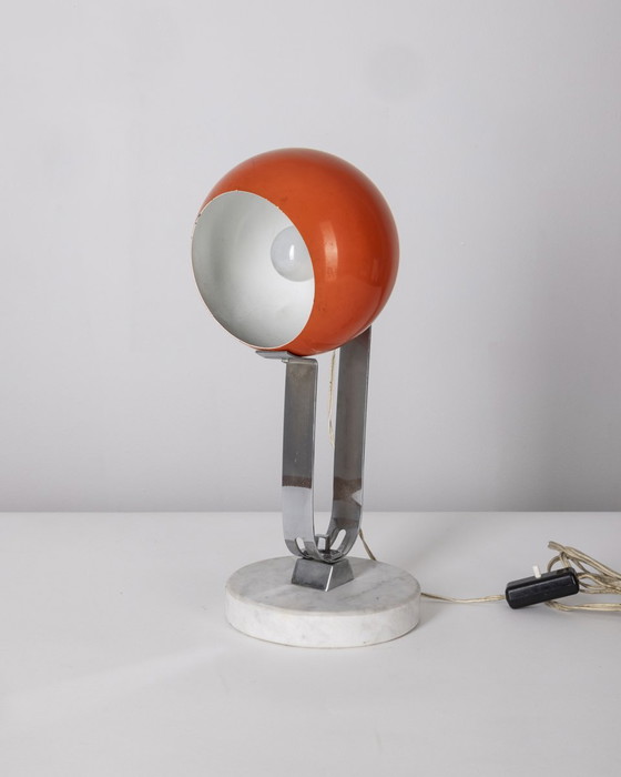 Image 1 of Vintage 1960S Table Lamp In Marble And Orange Metal Italian Design 