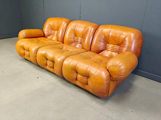 Image 1 of Mid Century italienisches Leder 3-Sitzer Sofa, 1970er Jahre